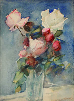 Хряков Александр Фёдорович. Розы (на оборотной стороне карандашный набросок «Суханово»)